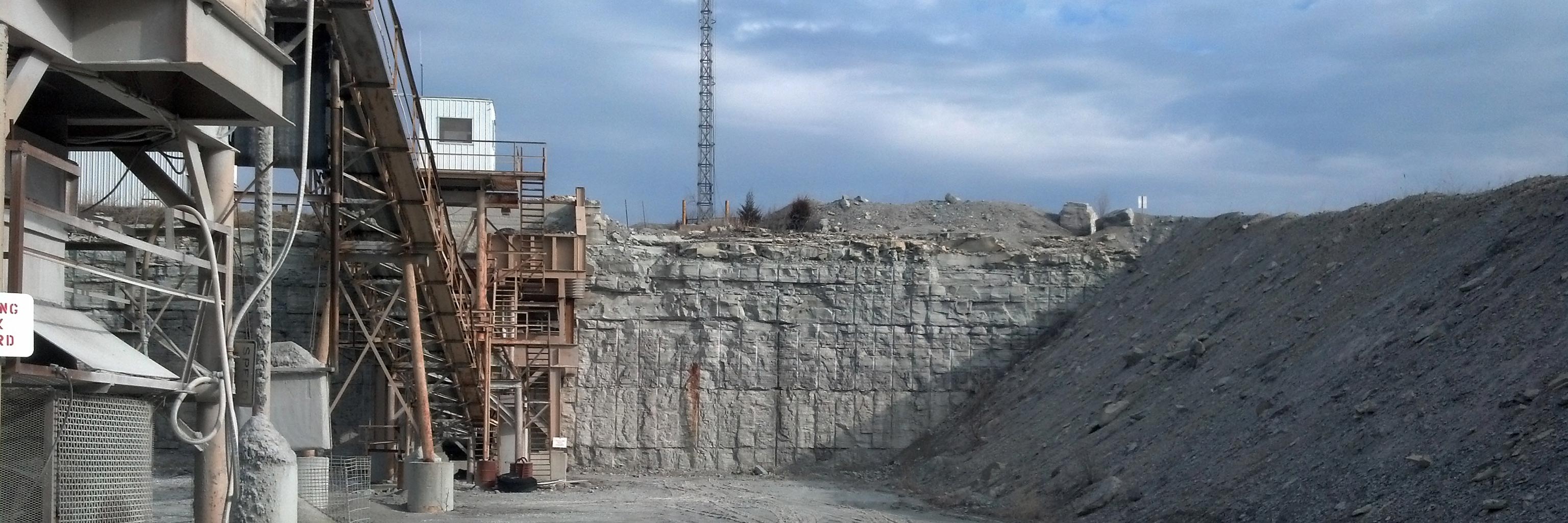 Work site embedded in stone terrain