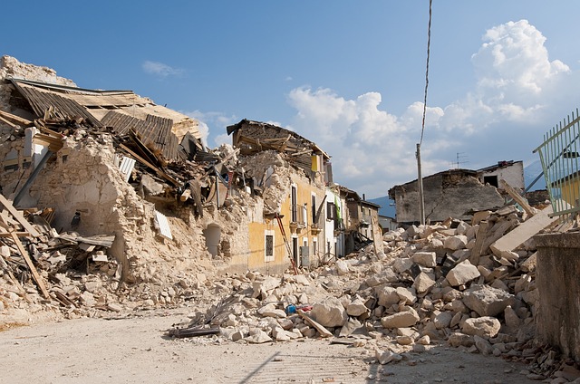 Building fallen down due to earthquake